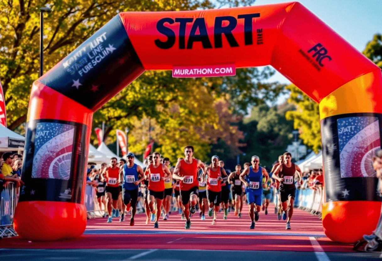Arche d’arrivée installée lors d'une course sportive